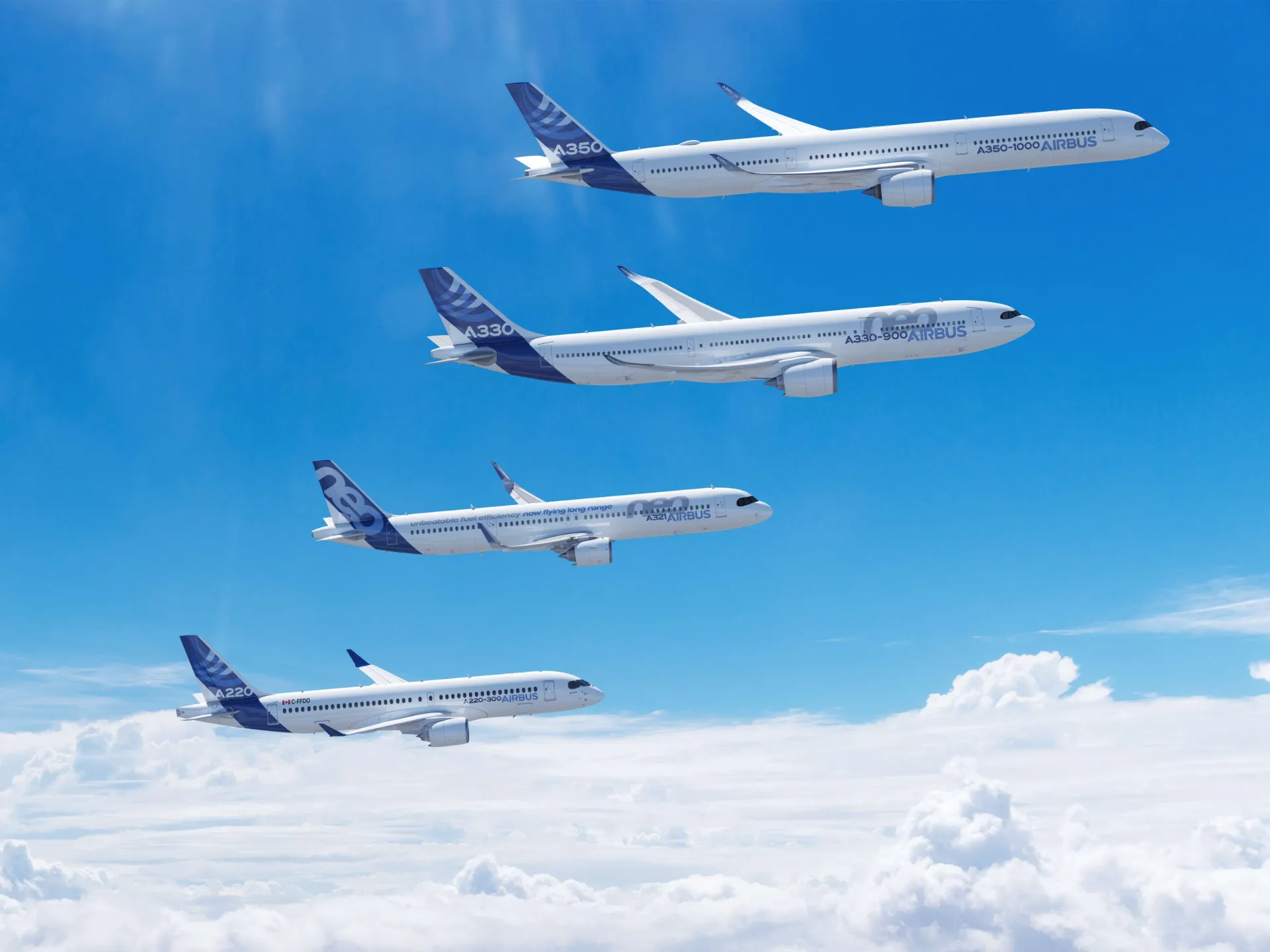 La famille Airbus en vol